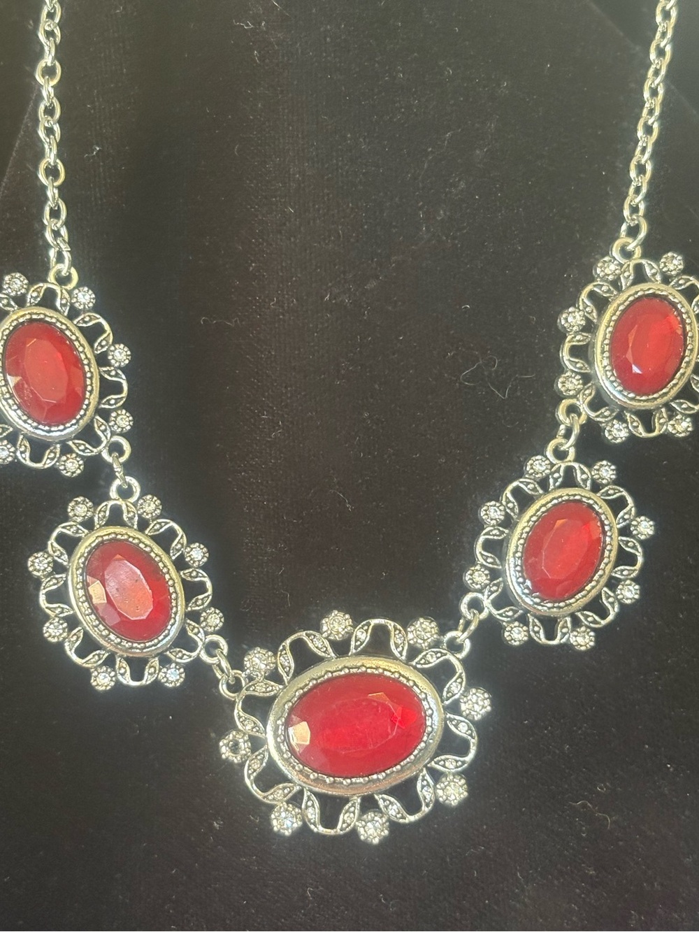 Statement Red Gemstone Floral Necklace - Women Jewelry